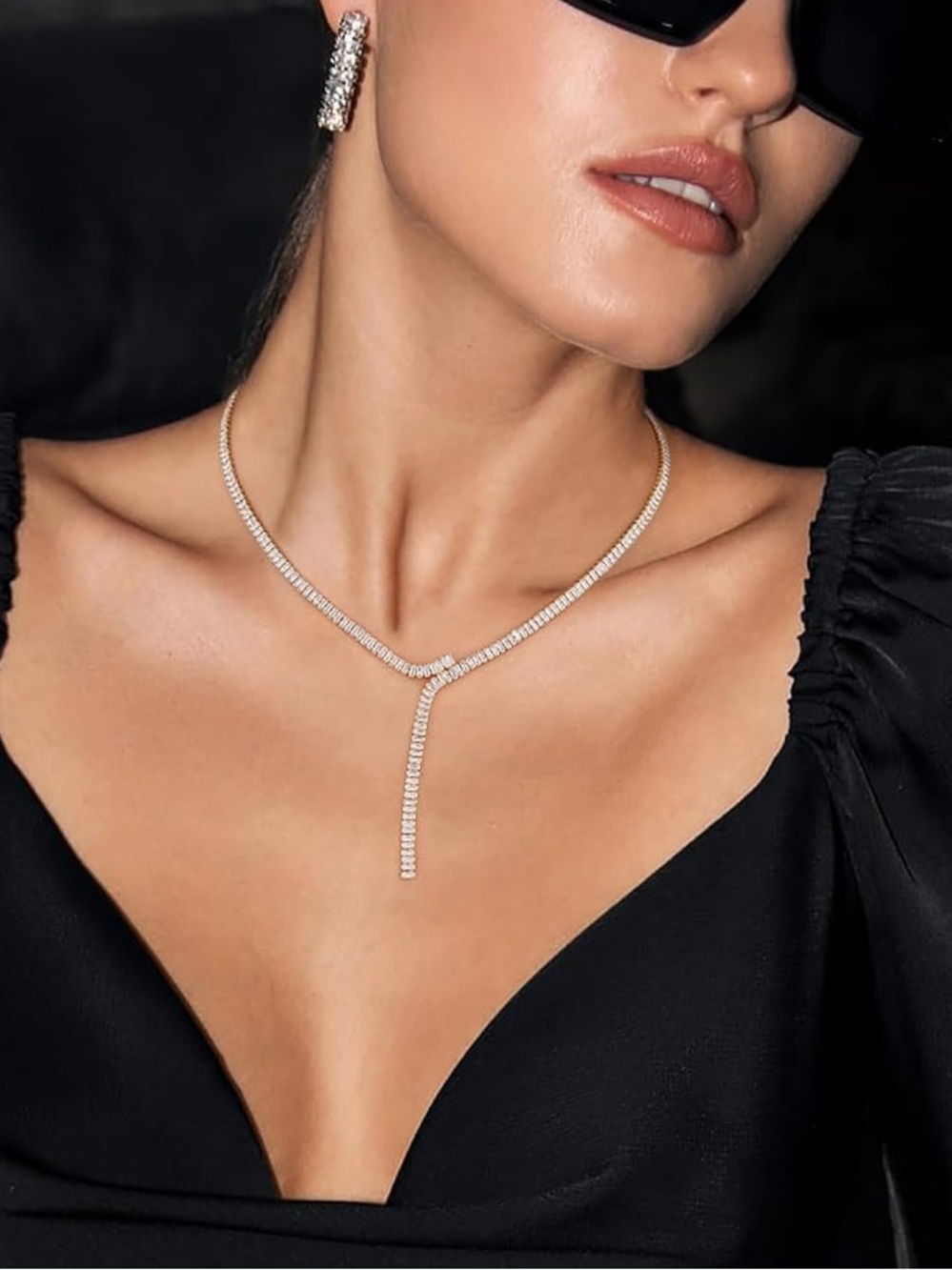 Cubic Zirconia Crystal Y-Drop Necklace